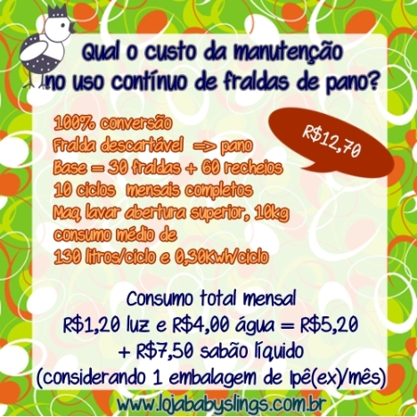Qual o valor da manutenção das fraldas de pano? www.lojababyslings.com.br